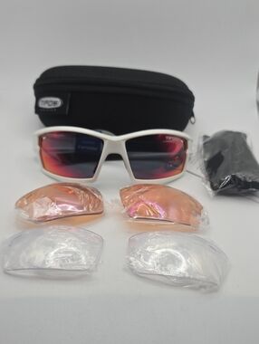Tifosi Optics White Frame Sunglasses with Red-Orange Mirrored Lenses